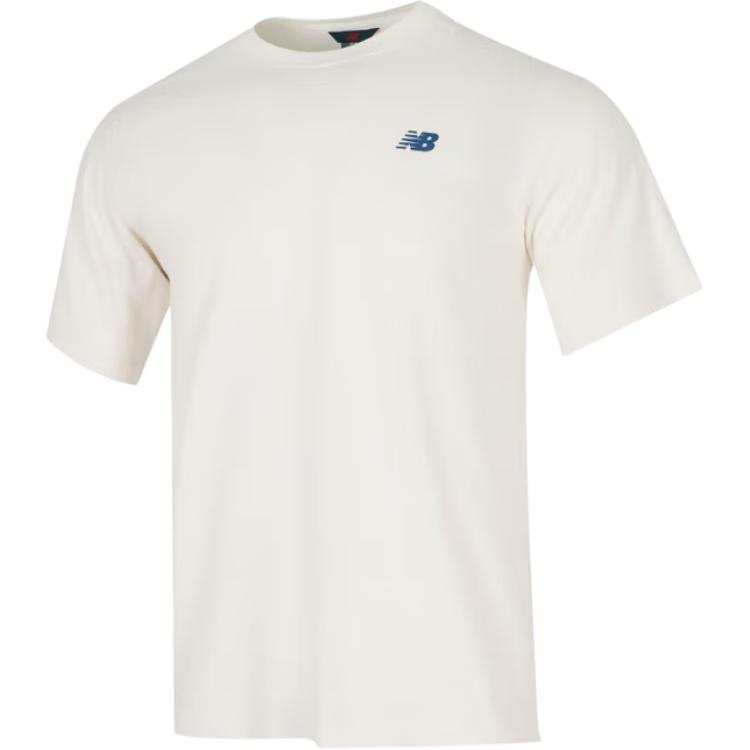 New Balance New Balance T Shirts Men's Ivory White Crew Neck Moderate Straight Fit