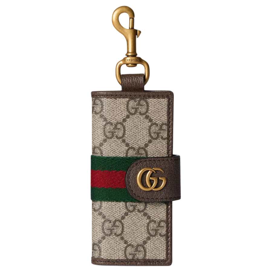 GUCCI Ophidia Fabric With Leather Key Pouch Unisex Beige & Dark Brown