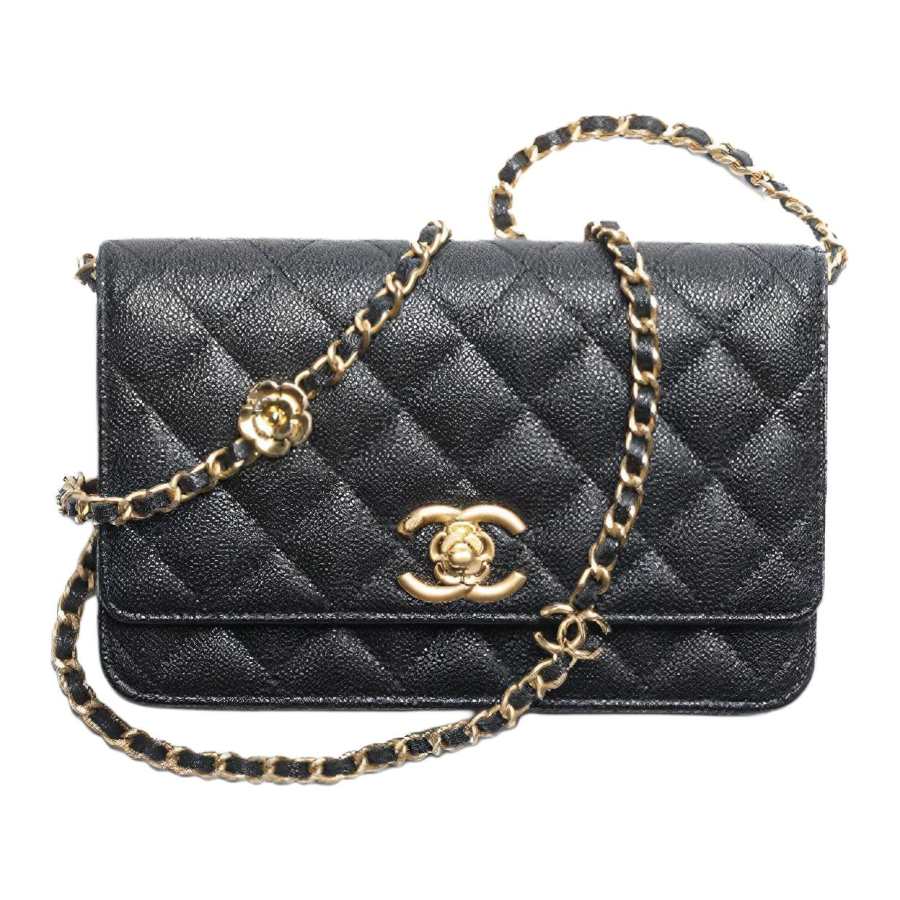 CHANEL Grain Cow Leather Material Vintage Gold Chain Shoulder Bag, Crossbody Bag Women's Black