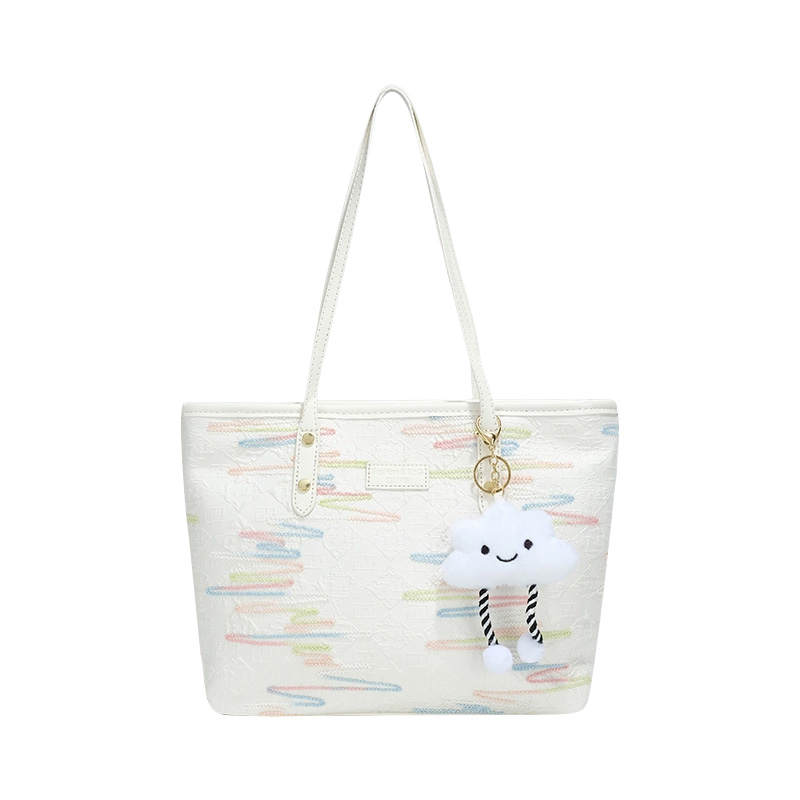 JANE KLAIN Fabric, Synthetic Leather Handbag Large Women's White