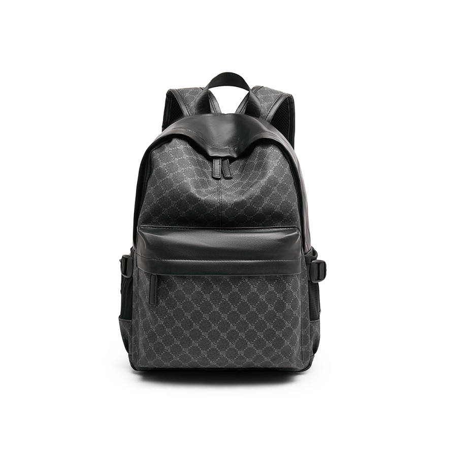 LAORENTOU LAORENTOU Synthetic Leather Backpack Regular Men's Black Print