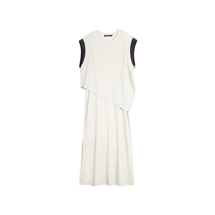 ELLE Sleeveless Dresses Women's Apricot Crew Neck Thin Mid Length