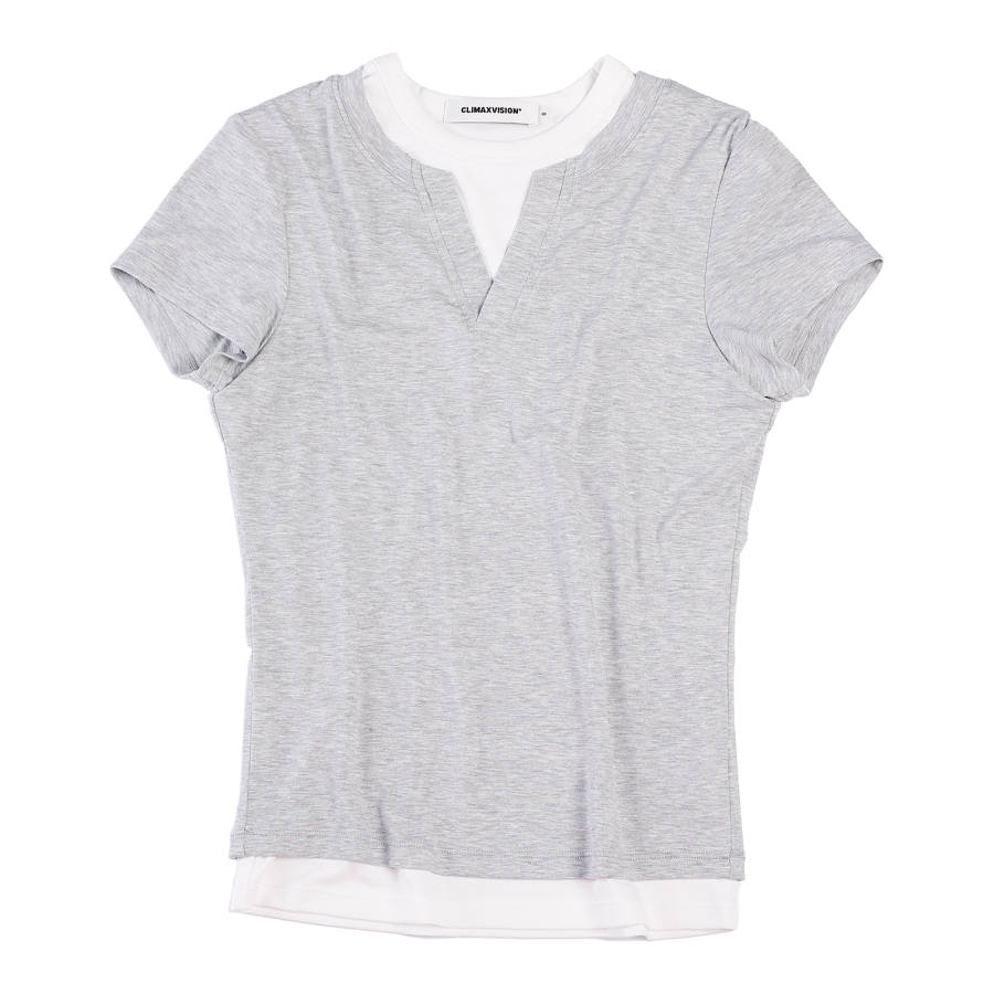 CLIMAX VISION T Shirts Women's V Neck Thin Mock Two Piece