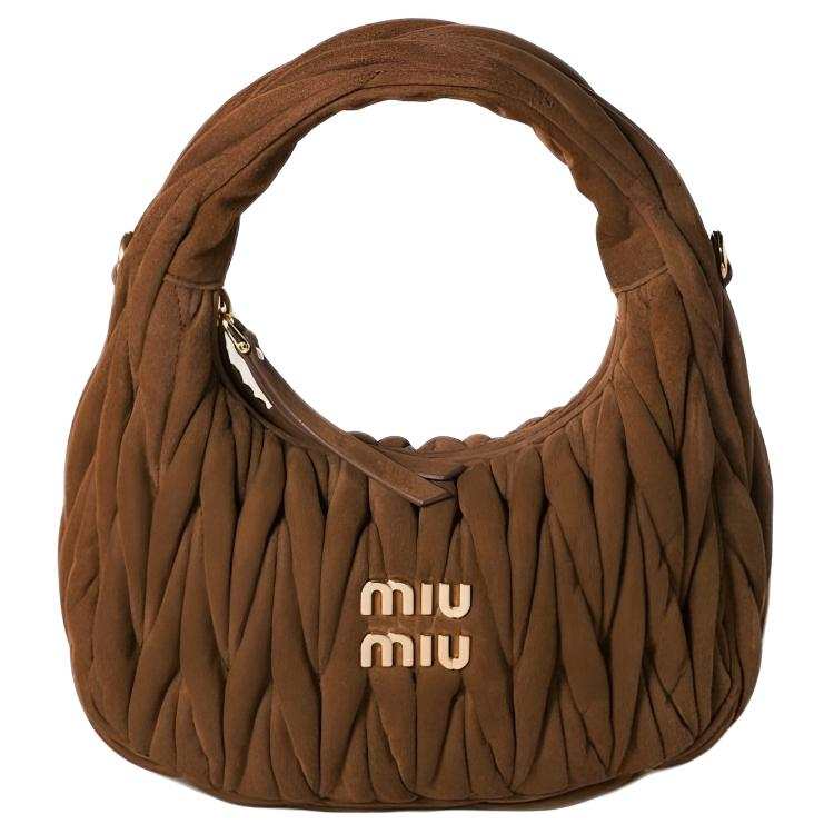 MIU MIU Matelassé Sheepskin One Shoulder Handbag Small Women's Dark Brown