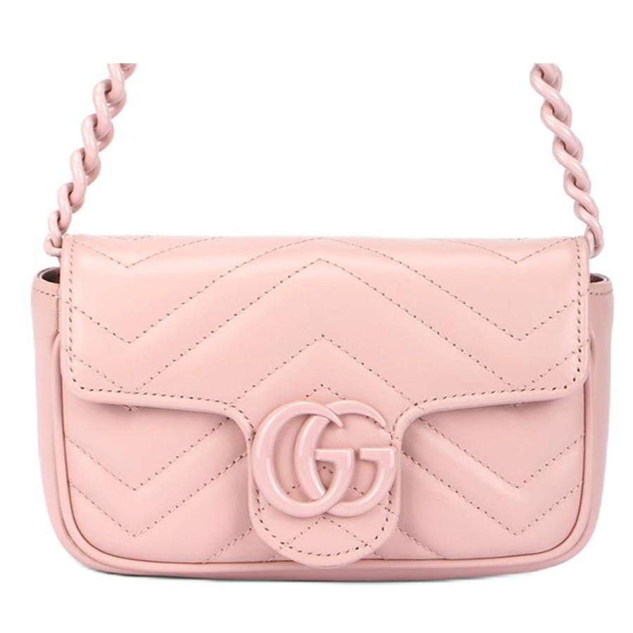 GUCCI GG Marmont V Shaped Quilted Leather Flap Bag Fanny Pack, Shoulder Bag Women's Light Pink