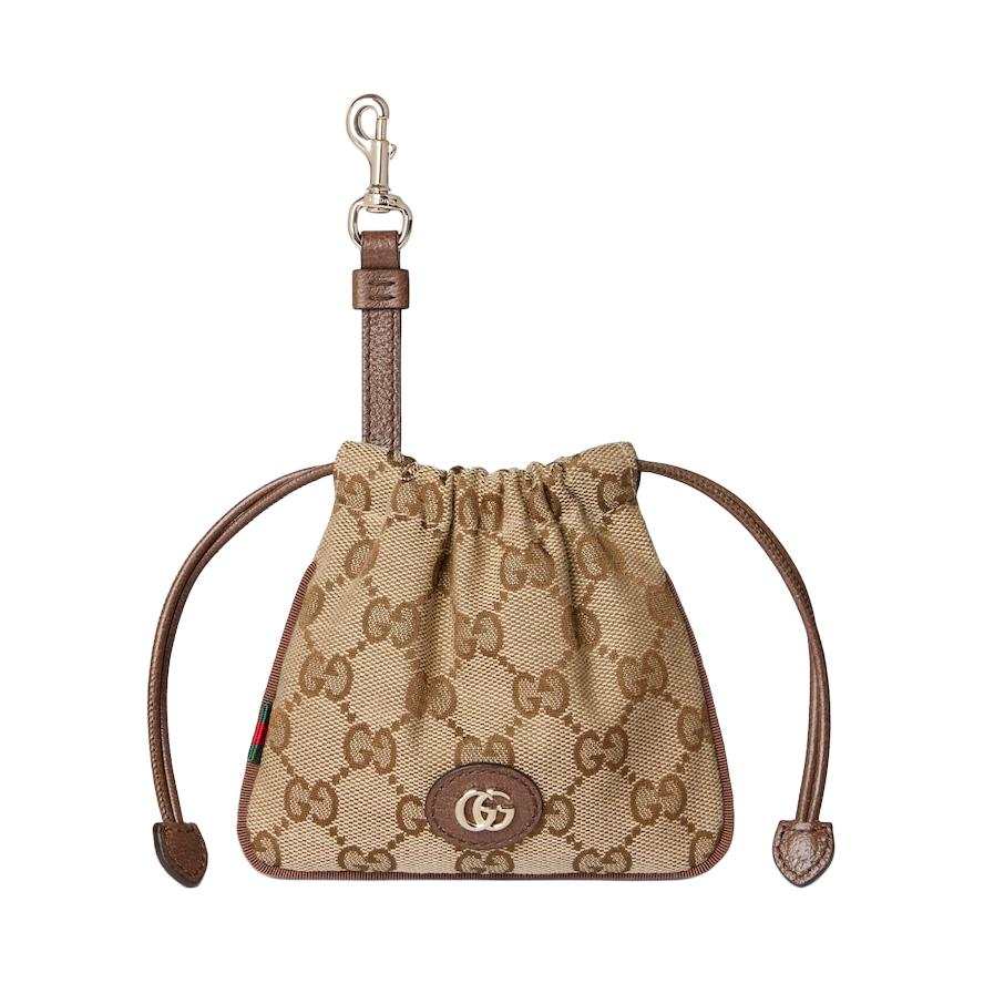 GUCCI GG Canvas Charm Coin Purse Nano Women's Beige & Dark Brown