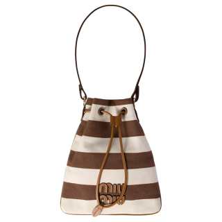 MIU MIU Cotton Handbag Women's Dark Brown & Ecru