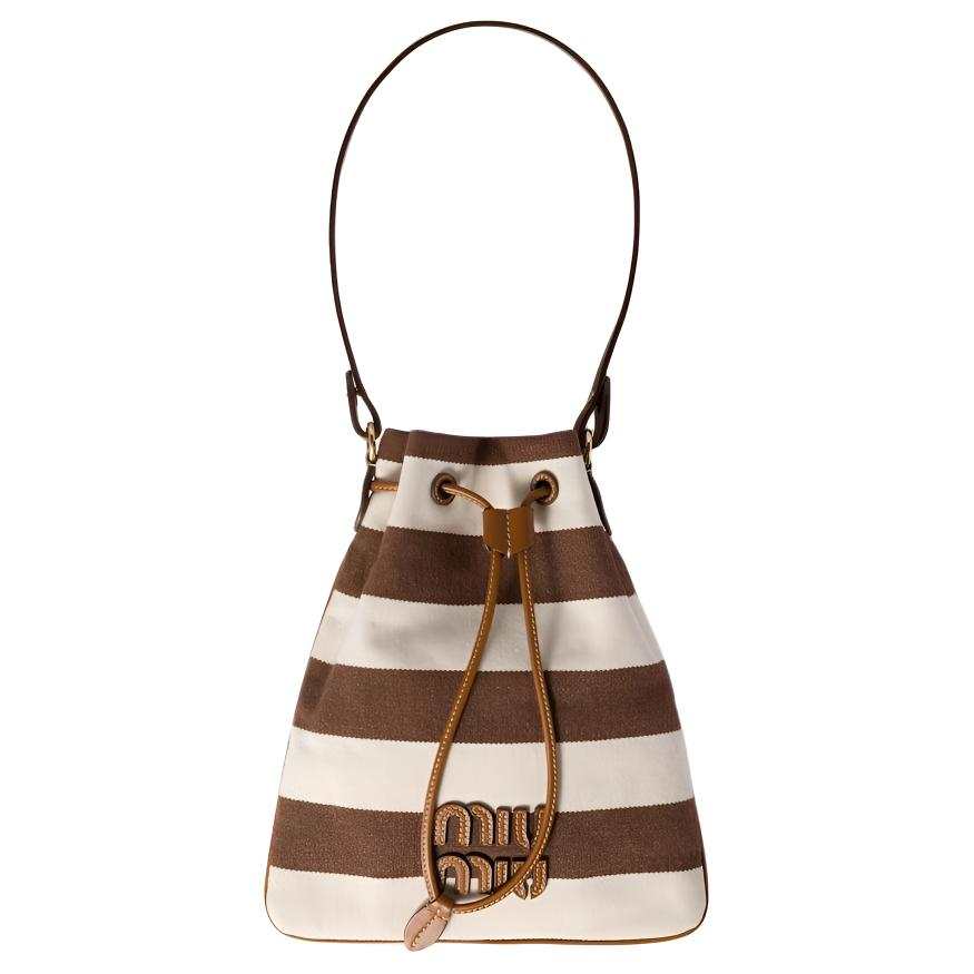 MIU MIU Cotton Handbag Women's Dark Brown & Ecru