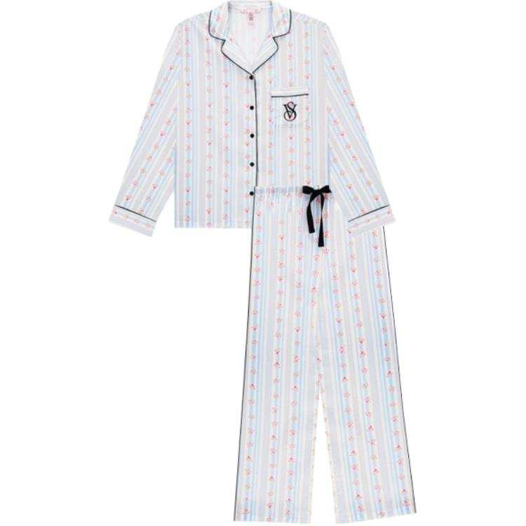Victoria's Secret Pajama Set Dense Texture Lightweight Smooth And Sleek Women's Light Blue Floral