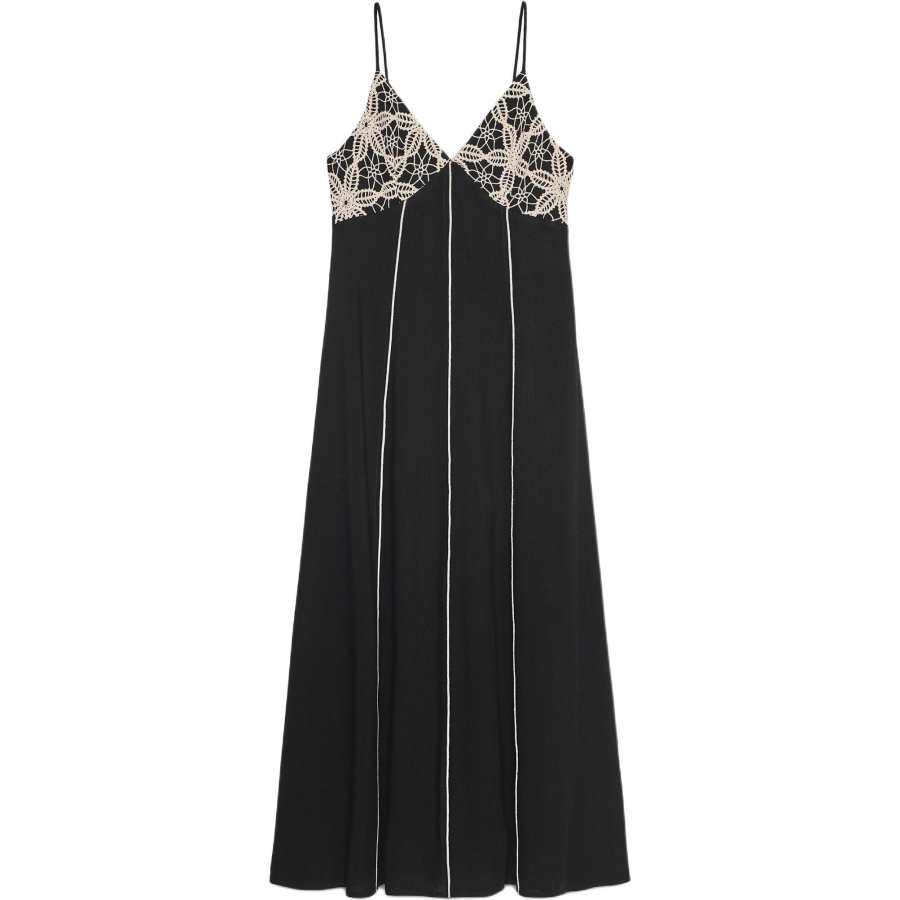 ZARA Slip Dresses Women's Black/Nude V Neck Moderate Long Skirt