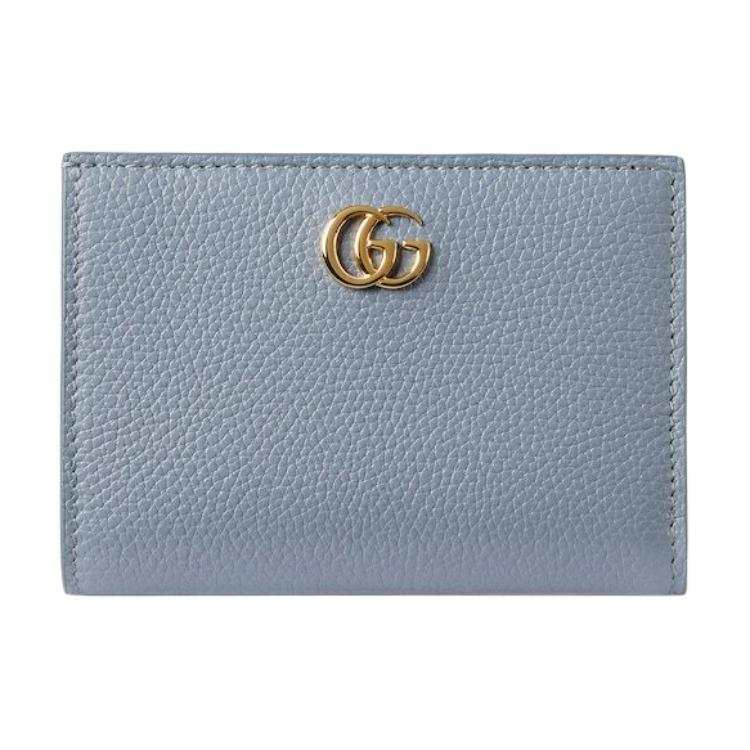 GUCCI Leather Wallet Small Women's Light Blue & Beige