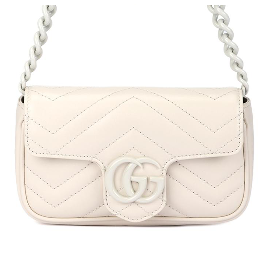 GUCCI GG Marmont V Shaped Quilted Leather Flap Bag Shoulder Bag, Fanny Pack Extra Mini Women's White