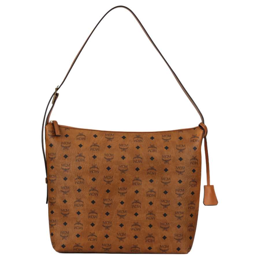 MCM Aren Canvas With Leather Shoulder Bag Large Women's Brown & Cognac
