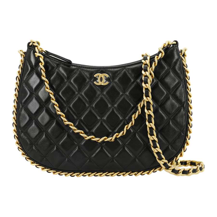 CHANEL Lambskin Hobo Bag, Portable Crossbody Bag, Shoulder Bag Women's Black