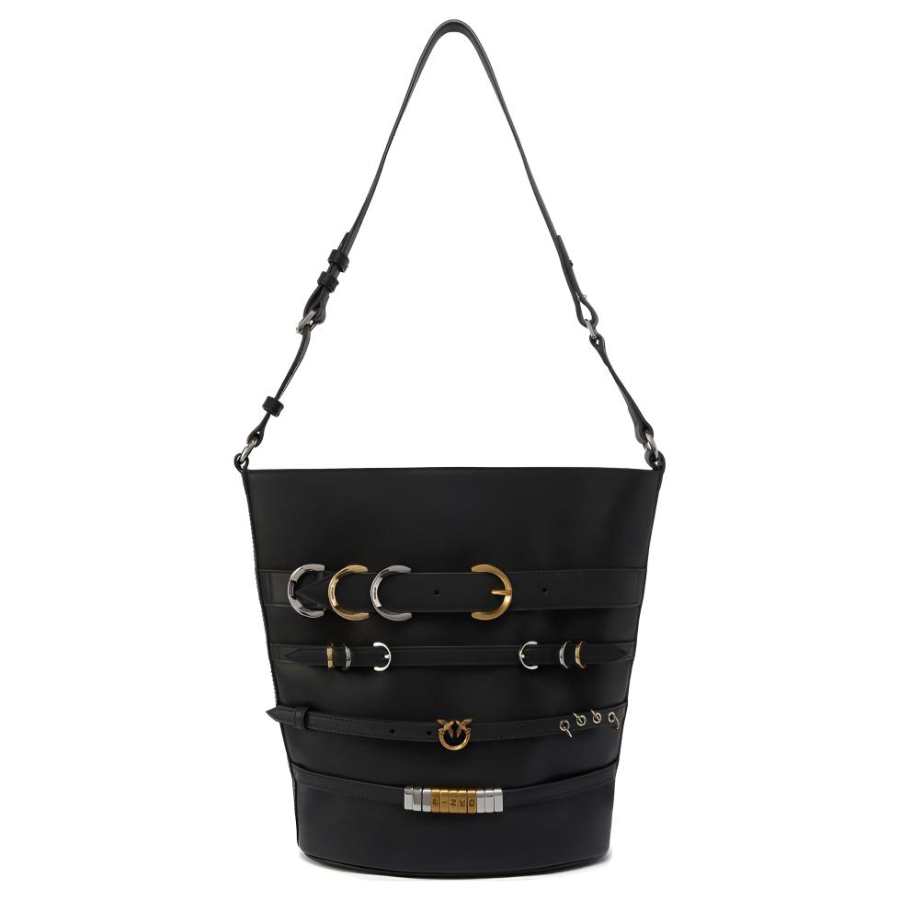 PINKO Cow Leather Bucket Bag, Shoulder Bag Large Women's Black