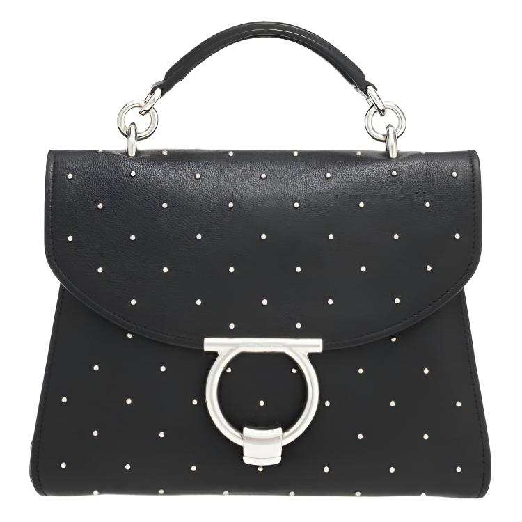 FERRAGAMO Gancini Cow Leather Handbag Women's Black