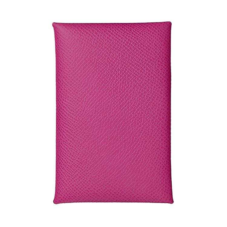 HERMES Calvi Epsom Leather Card Holder Women's Purple Rose
