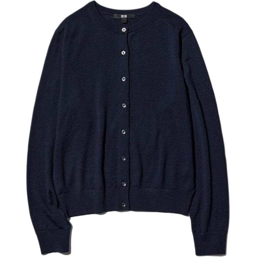 UNIQLO Knitwear Women's Navy Blue Crew Neck Moderate Cardigan