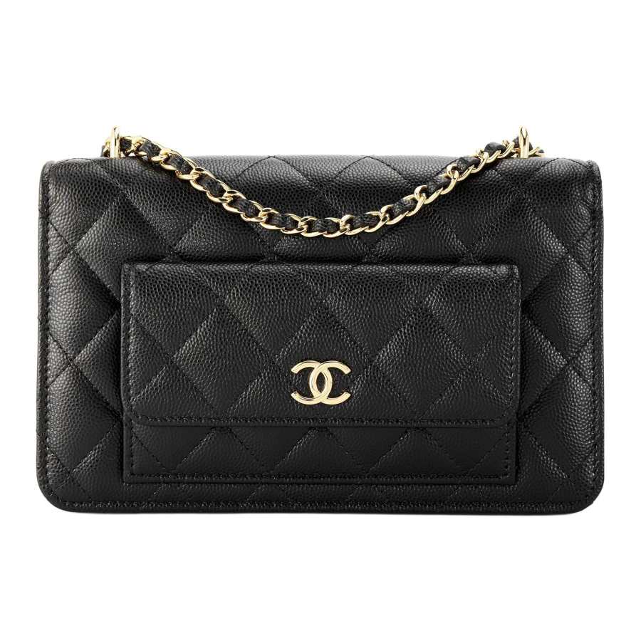 CHANEL Grain Bright Calfskin Shoulder Bag, Crossbody Bag Women's Black