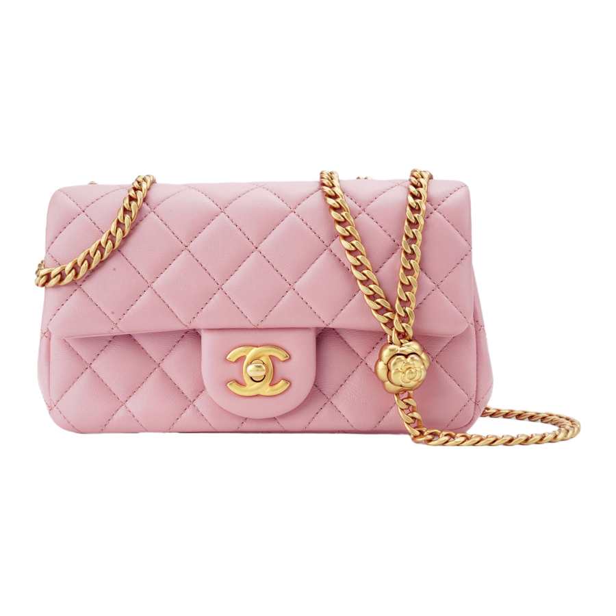 CHANEL Sheepskin Material Vintage Gold Chain Bag, Shoulder Bag, Crossbody Bag Mini Women's Light Pink Red