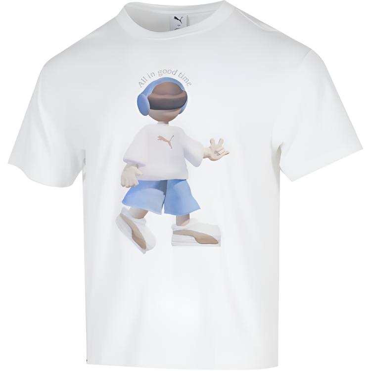 PUMA PUMA T Shirts Men's White Crew Neck Moderate