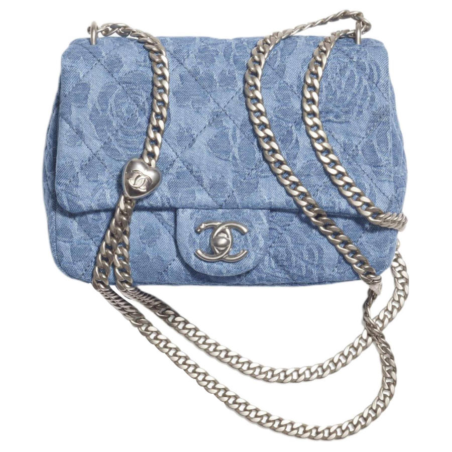 CHANEL 23P SS Denim Mini Square Flap Bag, Flap Bag, Shoulder Bag, Crossbody Bag Medium Women's Washed Blue