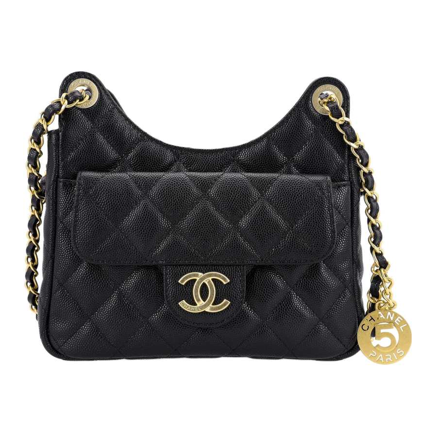 CHANEL 23P Spring Summer HOBO Grain Cow Leather Material Gold Metal Hobo Bag, Crossbody Bag, Shoulder Bag Small Women's