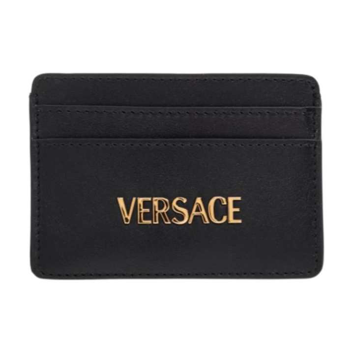 VERSACE VERSACE Tag Cow Leather Card Holder Women's Black