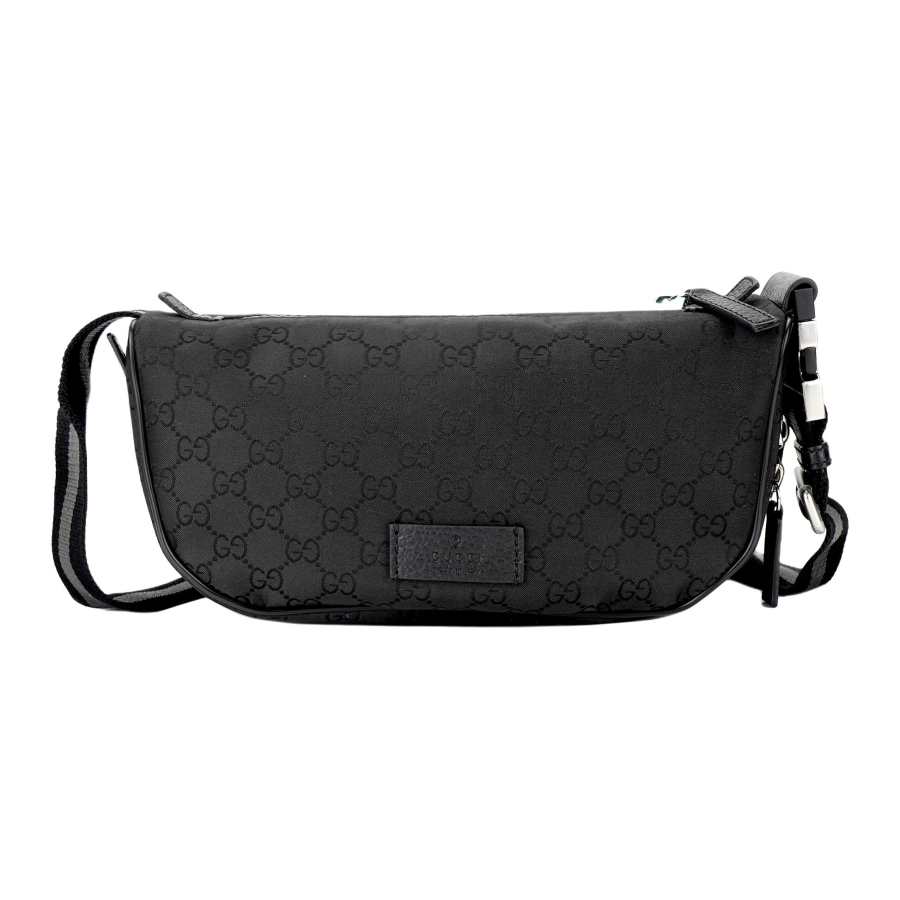 GUCCI GG Monogram Nylon Fanny Pack Cross Body Bag Men Black