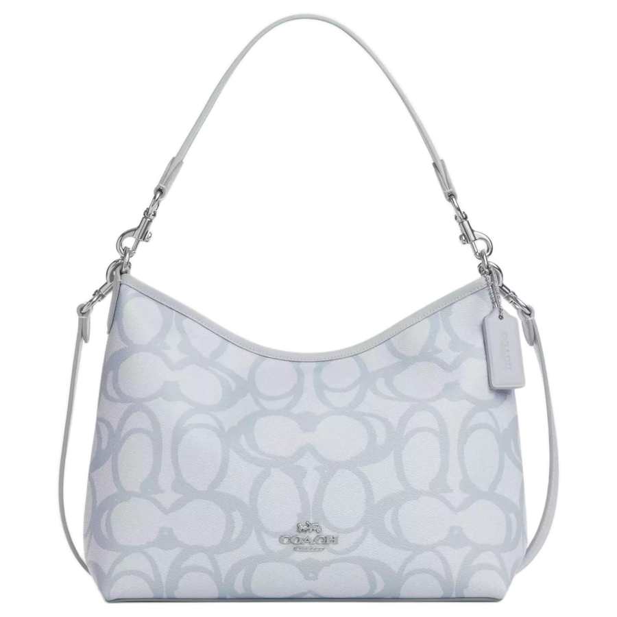 COACH Laurel Coated Canvas Shoulder Bag Large Women's Silver & Ice Blue
