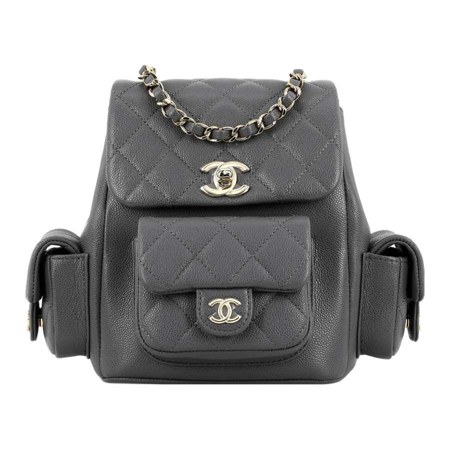 CHANEL Small Duma 23K Grained Calfskin Backpack Dark Grey AS4399