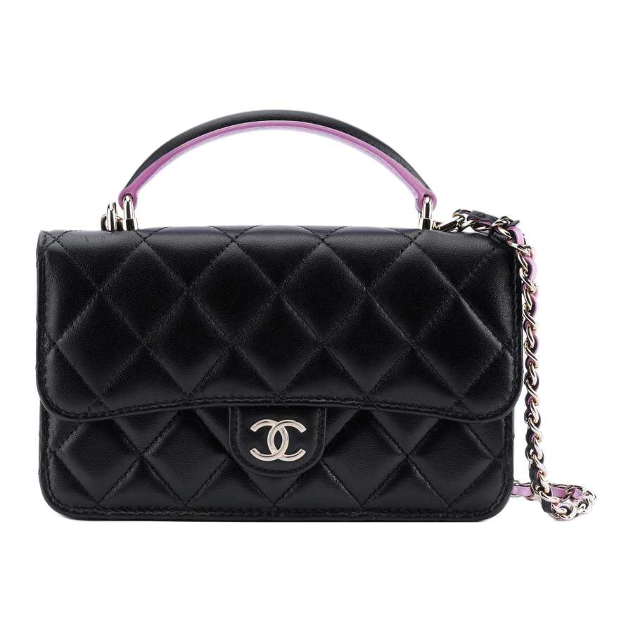 CHANEL 23P Spring Summer WOC Sheepskin Shoulder Bag, Crossbody Bag, Handbag Mini Women's Black/Pink