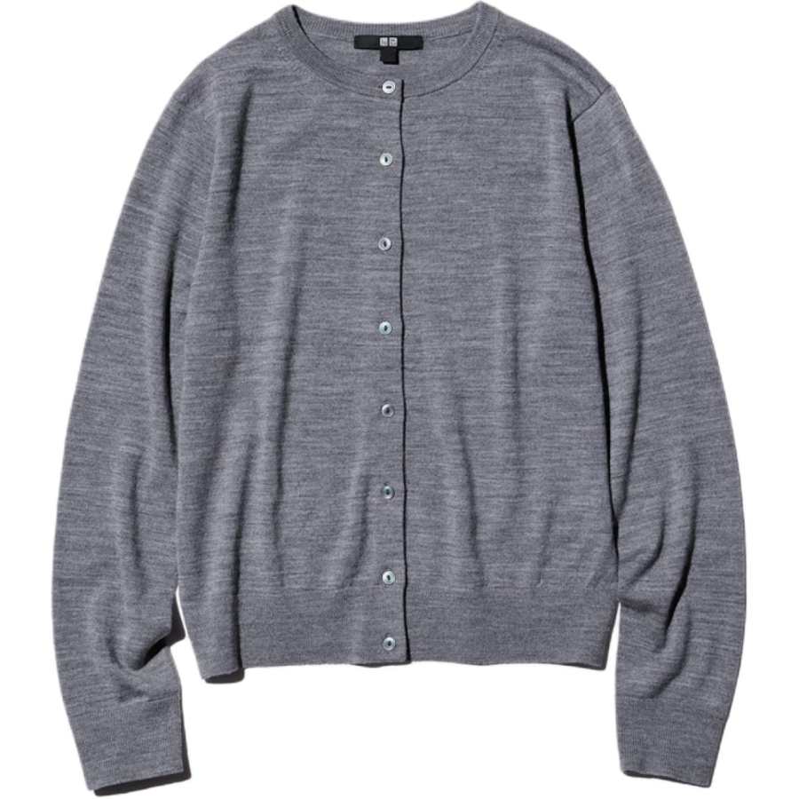 UNIQLO Knitwear Women's Sky Gray Crew Neck Moderate Cardigan