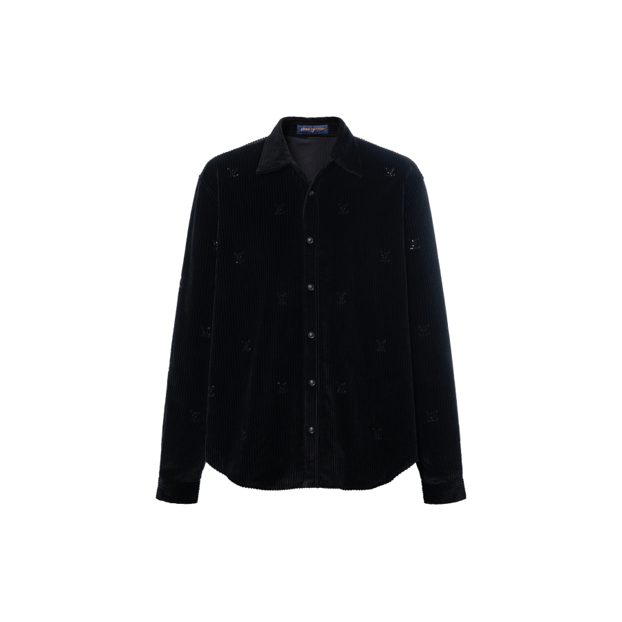 LOUIS VUITTON Long Sleeved Lv Blason Embellished Corduroy Shirt