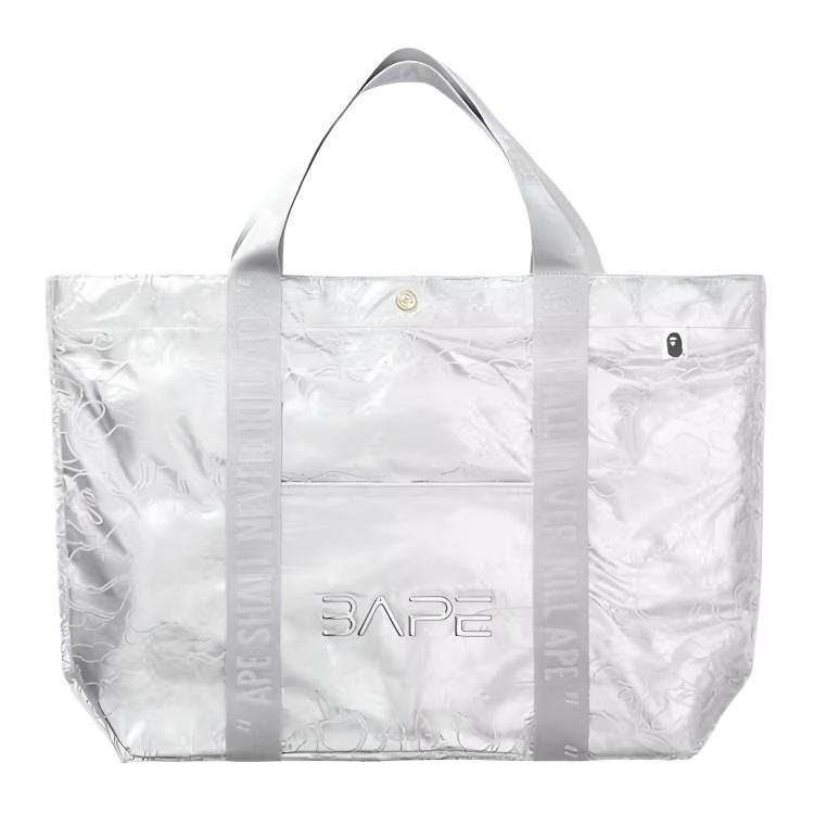 A BATHING APE Kong Shanji, Collaboration Pu Tote Bag, Shopping Bag, Handbag Women's Silver