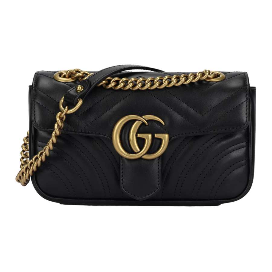 GUCCI GG Marmont Leather Ma Meng 22 Chain Flap Bag Shoulder Bag, Crossbody Bag Mini Women's Black