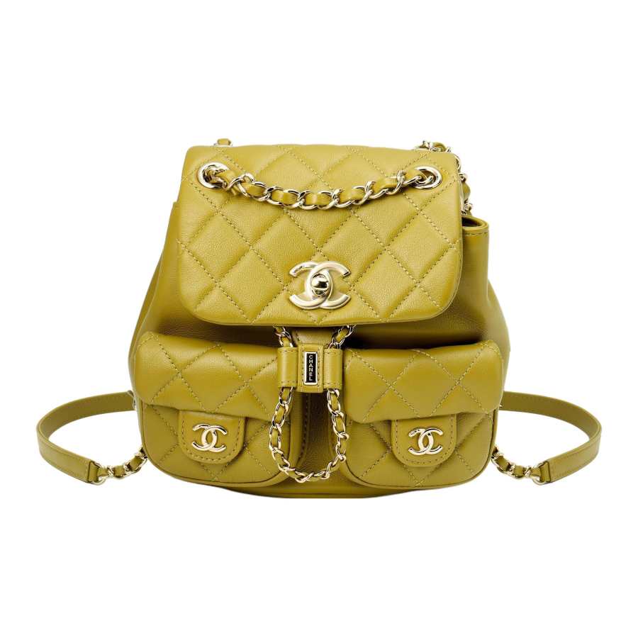 CHANEL Duma Calfskin, Gold Metal Backpack Small Women's Green