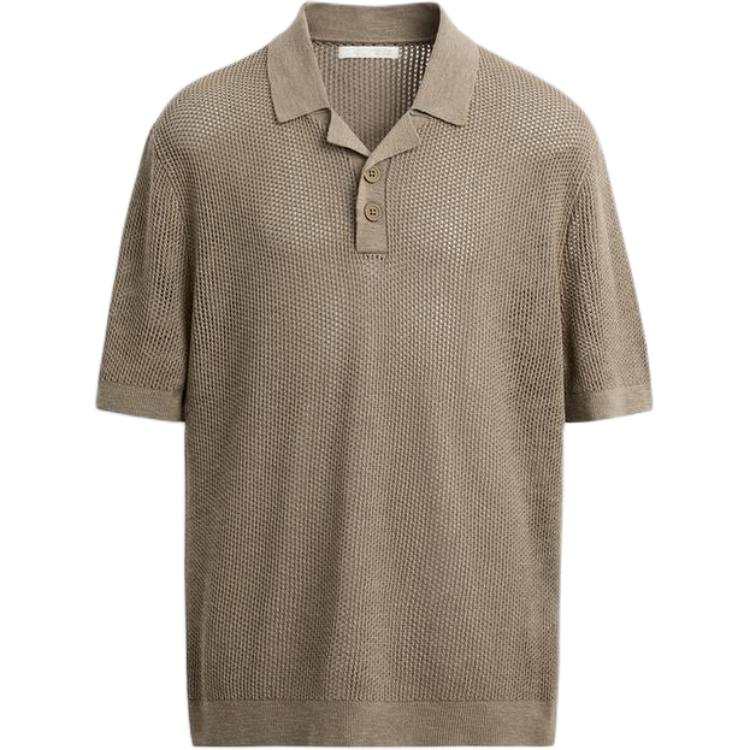 ZARA Polo Shirts Men's Beige Lapel Moderate Straight Fit