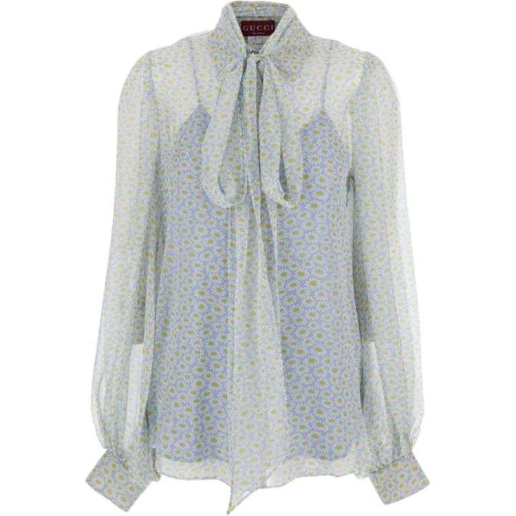 GUCCI SS25 Chiffon Shirt Women's Sky Blue