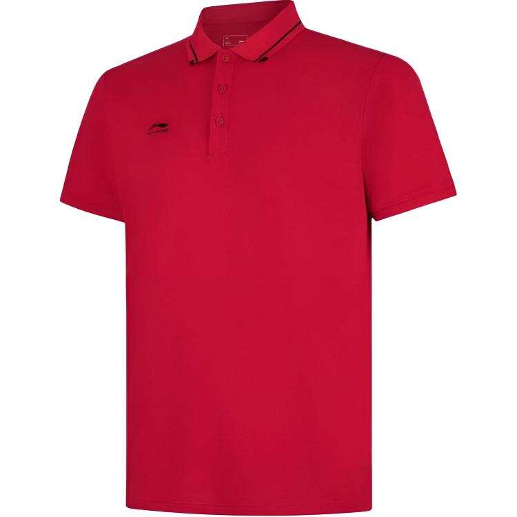 Li-Ning Li Ning T Shirts Men's Red Polo Collar Moderate Straight Fit