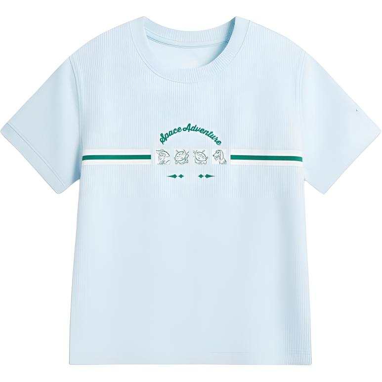 Li-Ning Li Ning T Shirts Women's Light Blue Crew Neck Moderate Straight Fit