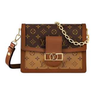 LOUIS VUITTON Dauphine Coated Canvas With Leather Trim Dafne Portable Crossbody Bag, Shoulder Bag Medium Women's Brown