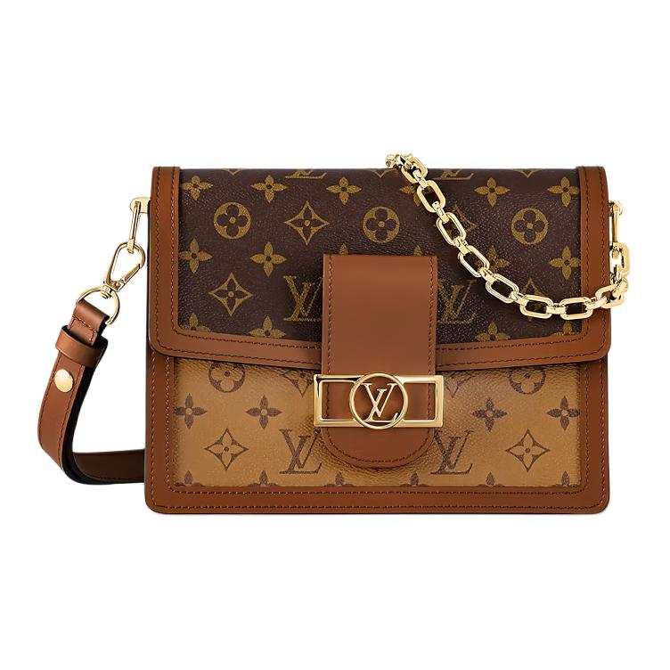 LOUIS VUITTON LOUIS VUITTON Dauphine Coated Canvas With Leather Trim Dafne Portable Crossbody Bag, Shoulder Bag Medium Women's Brown