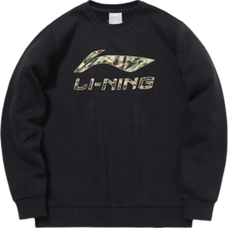 Li-Ning Li Ning Sports Life Collection Camouflage Logo Print Fleece Lined Thermal Pullover Sweatshirt Men's Black