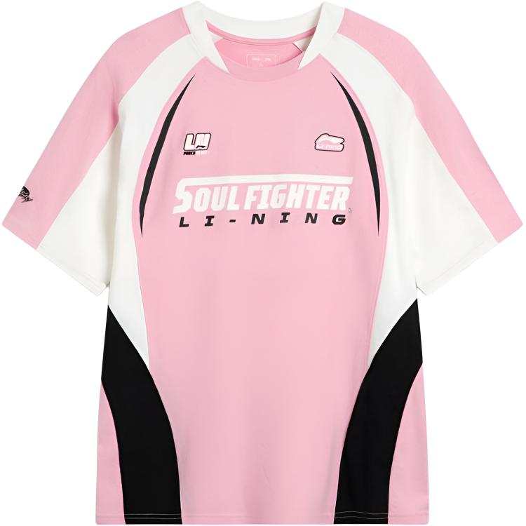 Li-Ning Li Ning T Shirts Unisex Pink Crew Neck Moderate Straight Fit
