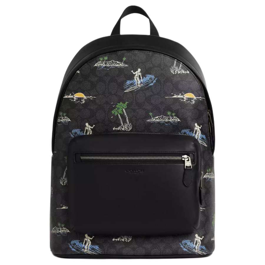 COACH COACH WestSignature Coated Canvas Backpack Large Unisex Black