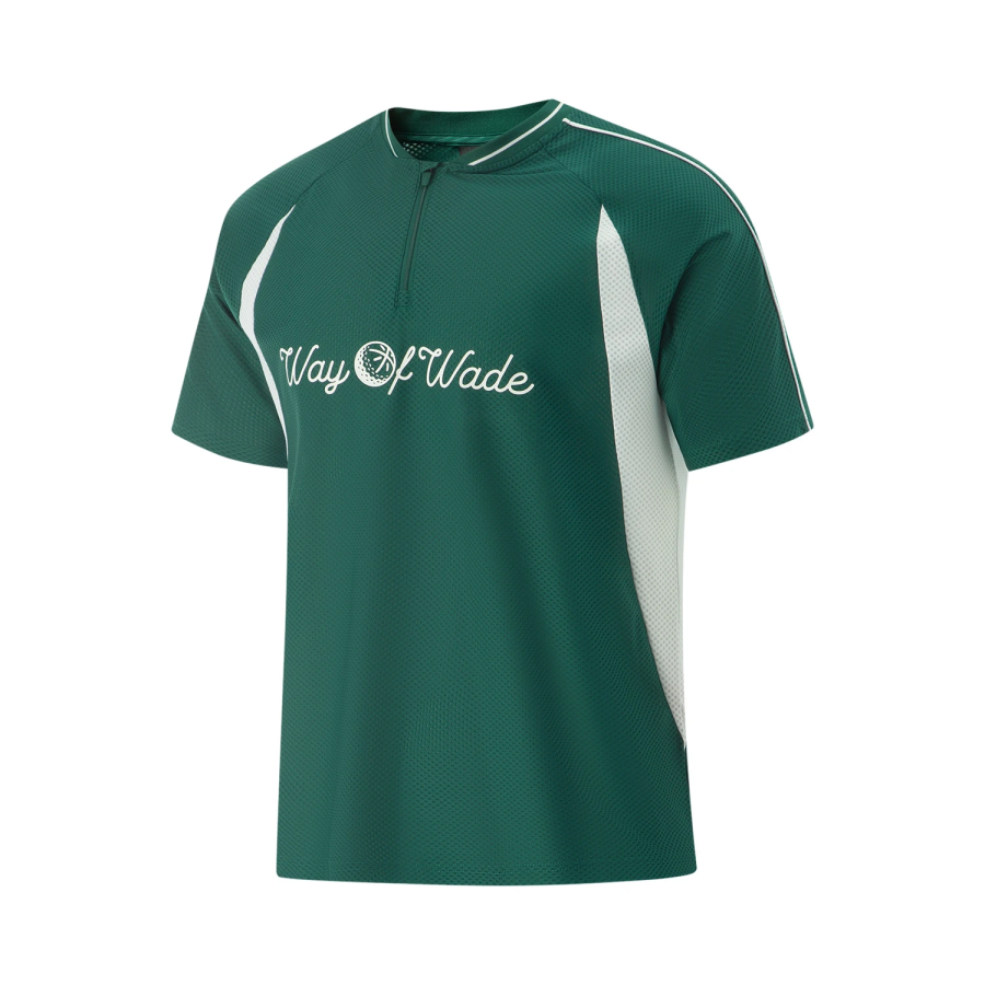 Li-Ning Li Ning T Shirts Men's Rainforest Green/Standard White Crew Neck Moderate Straight Fit