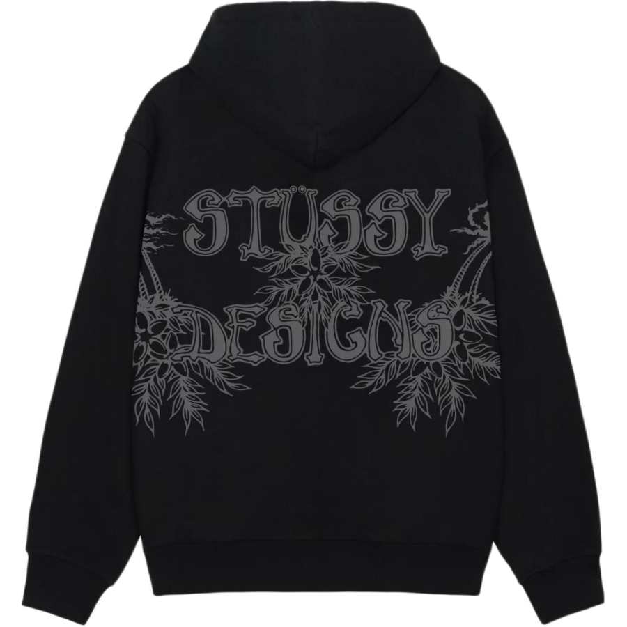 Stussy SS25 Sweatshirts Unisex Black Hooded Non Detachable Moderate