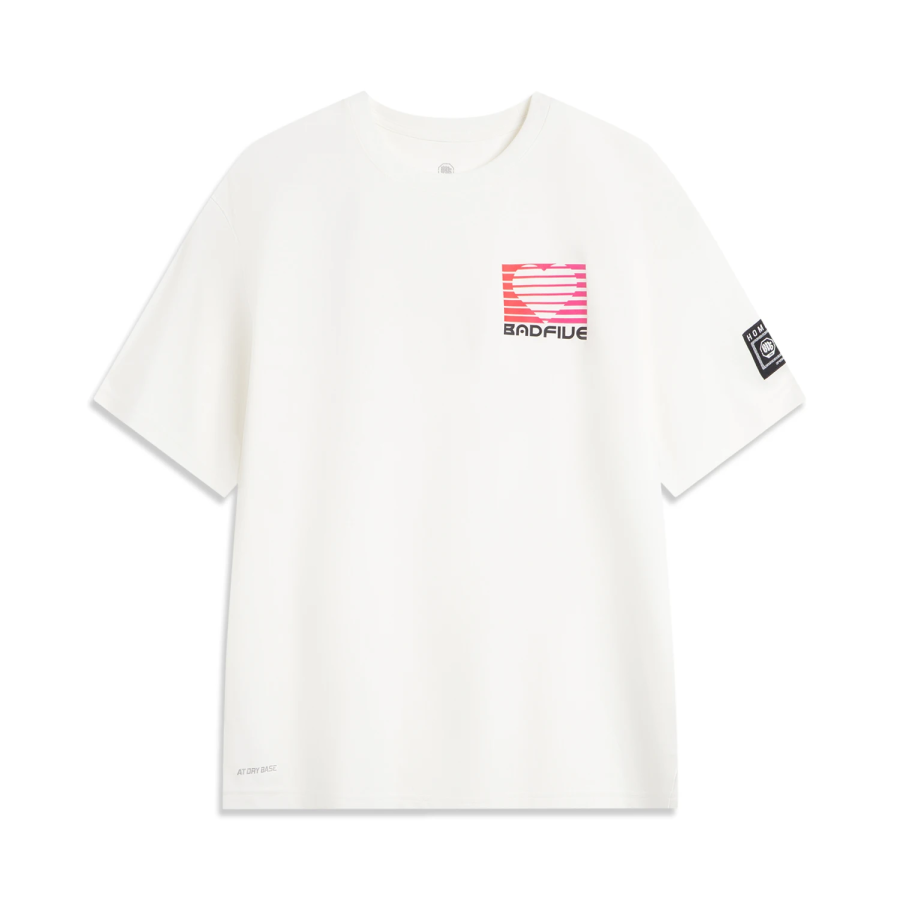 Li-Ning Li Ning T Shirts Men's Ivory Crew Neck Moderate Straight Fit