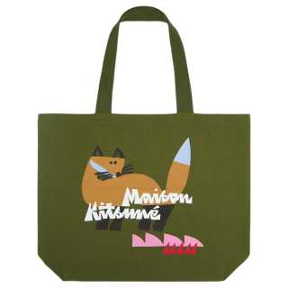 Maison Kitsune Cotton Canvas Tote Bag, Shopping Bag, Canvas Bag, Shoulder Bag, Handbag Unisex Green